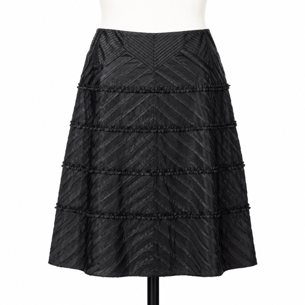 Saks Fifth Avenue Silk Tiered Midi Skirt Black Pintuck Quiet‎ Luxury Womens 12